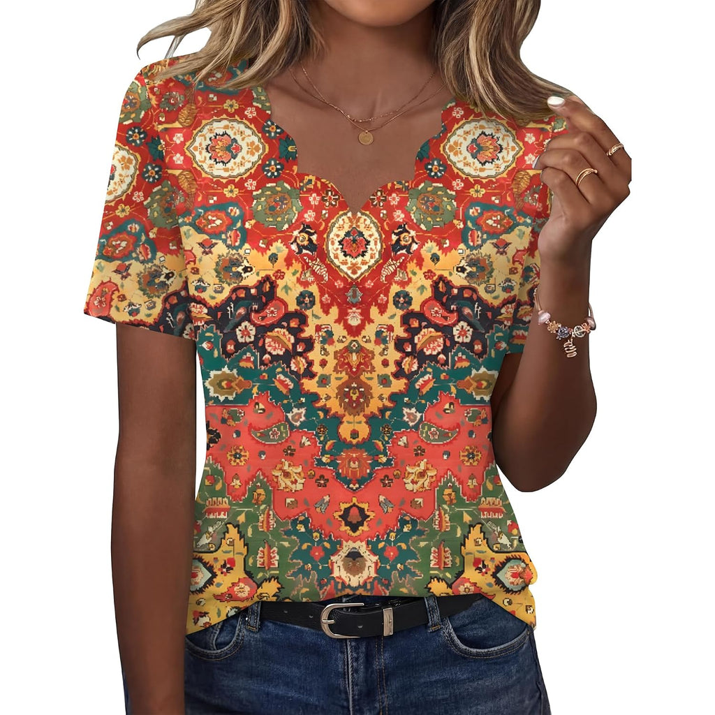 LOMON Womens Summer Tops V Neck Short Sleeve Shirts Dressy Casual Tunic Blouses Spring Fashion