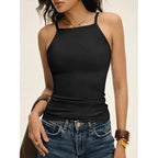 Women's High Square Neck Tank Top Black