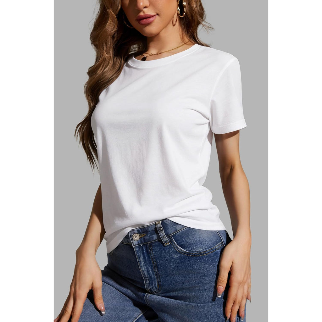 Women's Multi-Pack Short Sleeve Round Neck T-Shirt - Basic Loose Fit Knit Tops