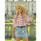Women's Floral Boho Tunic Top Pink Floral