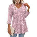 Women's Babydoll V-Neck Tunic Top Pink Dot