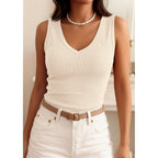 PRETTYGARDEN V Neck Tank Tops for Women Summer Outfits 2026 Ribbed Knit Slim Fit Sleeveless Shirts Casual Basic Camisole Vest