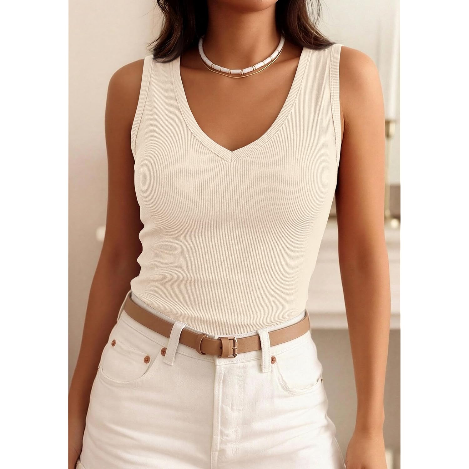 PRETTYGARDEN V Neck Tank Tops for Women Summer Outfits 2026 Ribbed Knit Slim Fit Sleeveless Shirts Casual Basic Camisole Vest