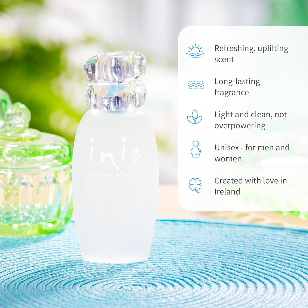 Inis the Energy of the Sea - Cologne Spray, Large Unisex Perfume for Women and Men, Clean Fresh Aquatic Ocean Fragrance in Frosted Sea Glass Bottle, 3.3 fl oz