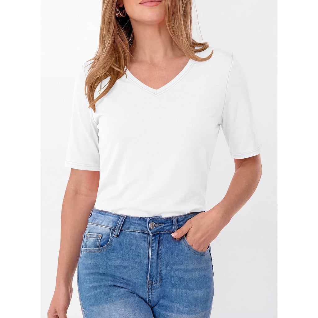ANRABESS Womens Half Sleeve V Neck T Shirts, Fitted Comfy Fabric, Cozy for Daily, Office, Business, Versatile Summer Outfits
