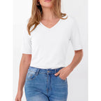 ANRABESS Womens Half Sleeve V Neck T Shirts, Fitted Comfy Fabric, Cozy for Daily, Office, Business, Versatile Summer Outfits