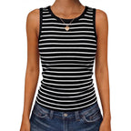 Women's Side Ruched Ribbed Tank Top Black/White