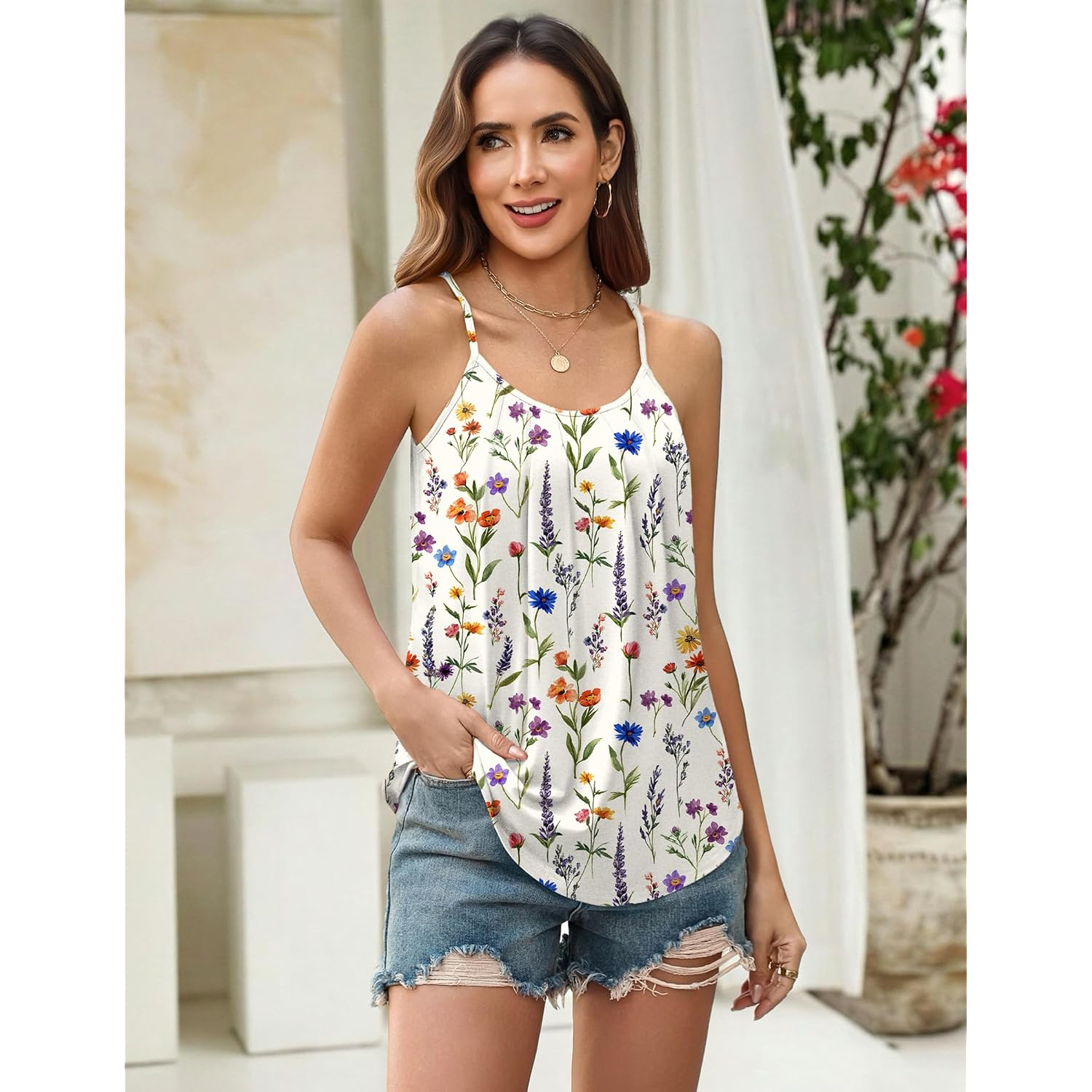 Zeagoo Womens Camisole Tank Tops Summer Adjustable Spaghetti Strap Loose Flowy Sleeveless Shirts Beach Vacation Clothes