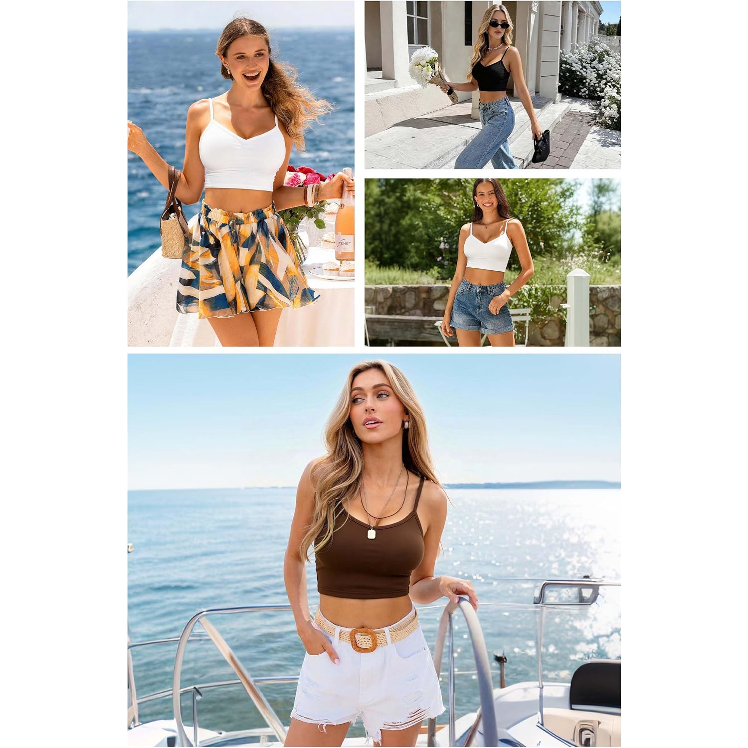 Women's Spaghetti Strap Crop Cami Tops, Basic Slim Fit Stretchy Tank Tops