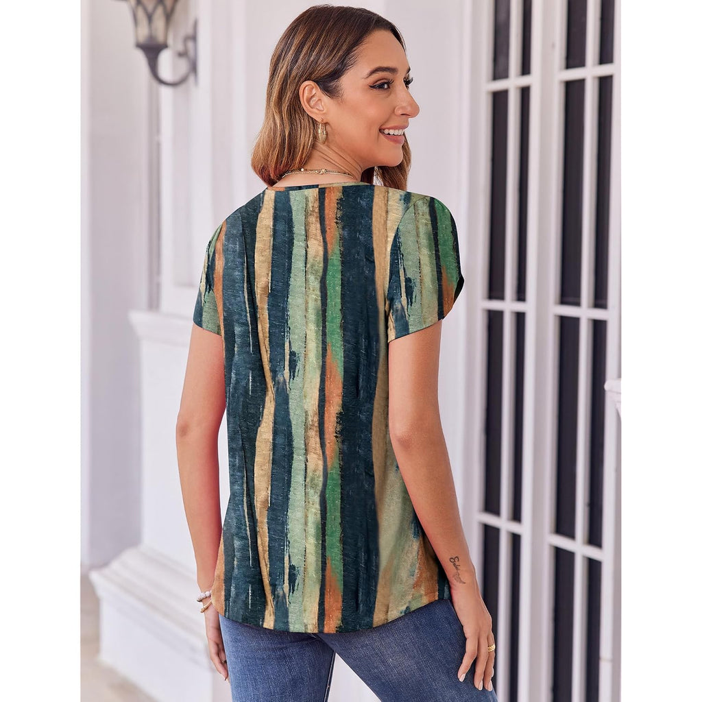 Zeagoo Womens Tops Petal Short Sleeve Summer Casual Crew Neck Shirts Floral Solid Blouse Pleated Tunics