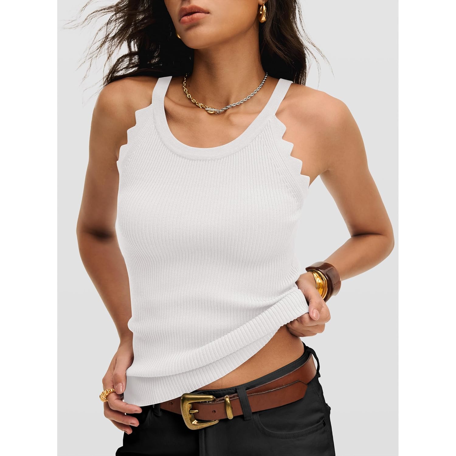 Women's Ribbed Cami Sweater Tank Top White