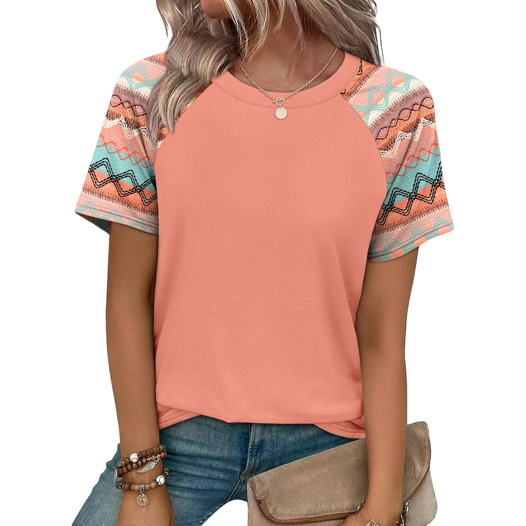 WIHOLL Summer Tops for Women 2026 Trendy Short Sleeve Shirts Crew Neck Tops Curved Hem Fashion Clothing