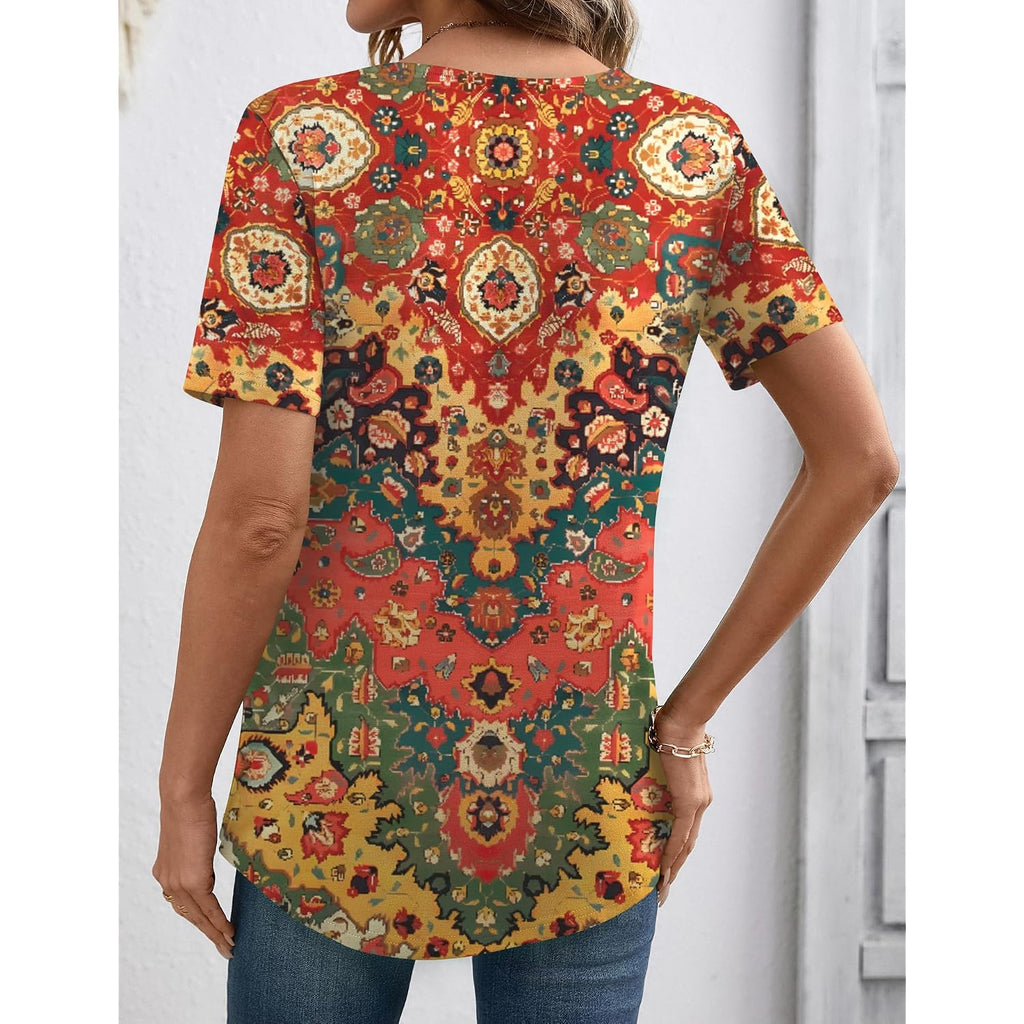 LOMON Womens Summer Tops V Neck Short Sleeve Shirts Dressy Casual Tunic Blouses Spring Fashion