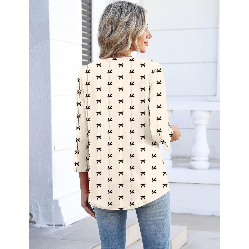 Lomon Women's V Neck T Shirts 3/4 Sleeve Blouse Summer Tops Dressy Casual Basic Tees