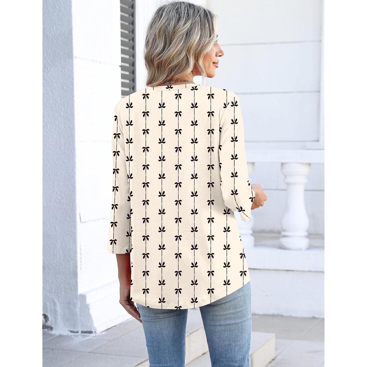 Lomon Women's V Neck T Shirts 3/4 Sleeve Blouse Summer Tops Dressy Casual Basic Tees