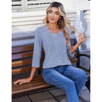Women's Pleated Floral V-Neck Tunic Top Striped