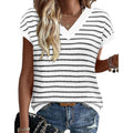 WIHOLL Womens Short Sleeve Sweater V Neck Cute Tops Trendy Spring Summer Striped Pullover Crochet Sweater Vest