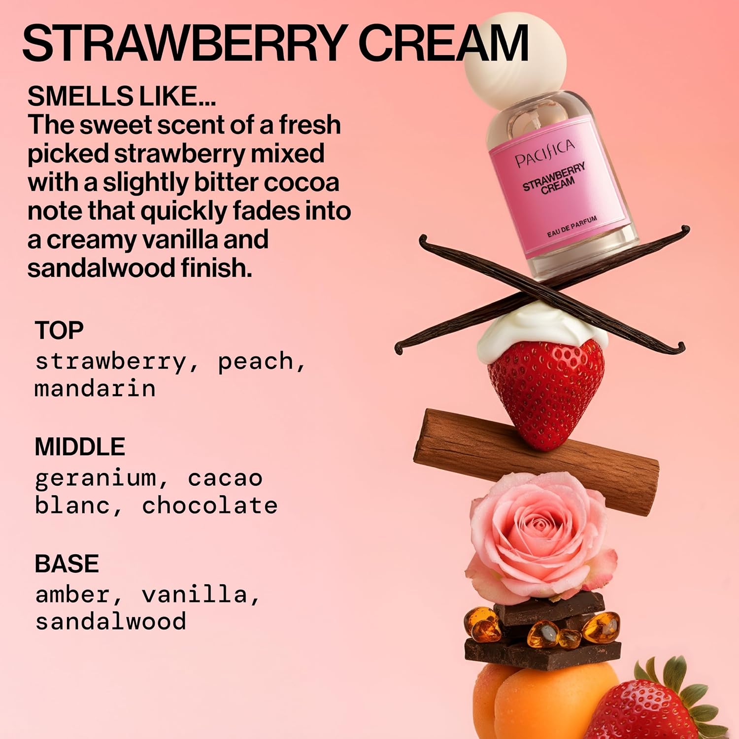 Pacifica Strawberry Cream Perfume for Women – Fruity Floral Eau de Parfum Spray with Strawberry, Vanilla, Jasmine & Sandalwood Notes, Long Lasting, Clean Beauty, 1 fl oz