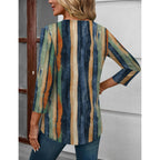 Women's Hollow Out Crew Neck Tunic Top Retro Stripes
