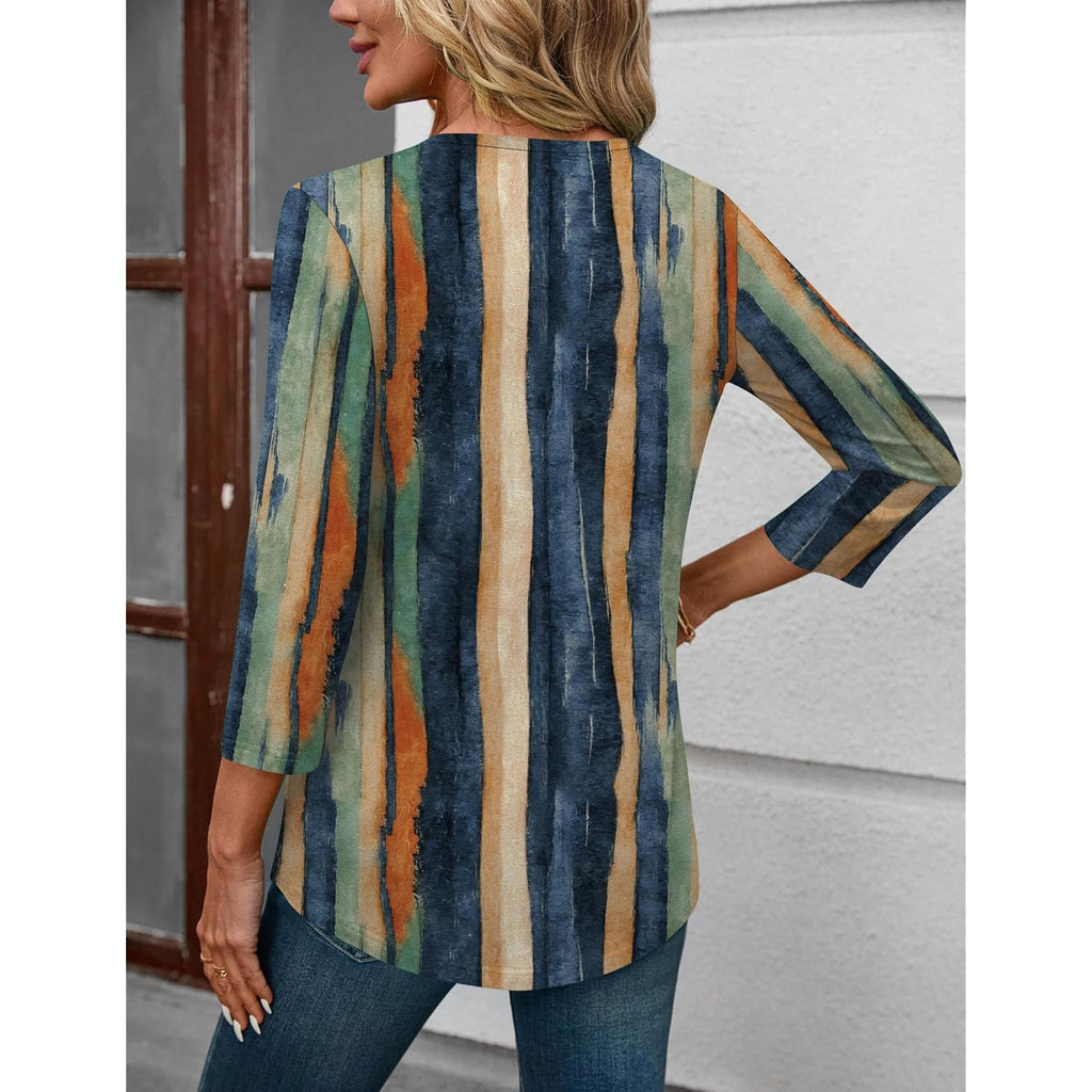 Women's Hollow Out Crew Neck Tunic Top Retro Stripes