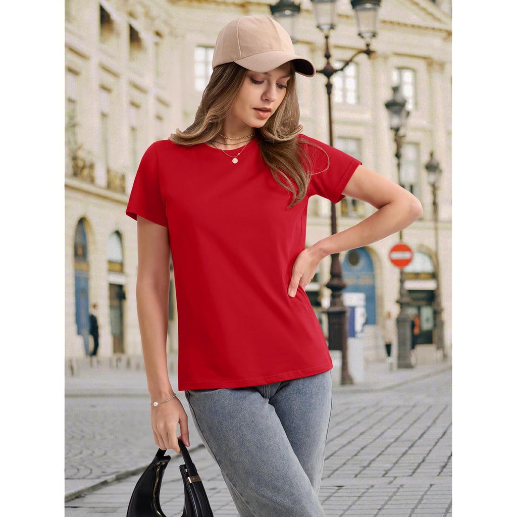 MAGCOMSEN Women's T Shirts Cotton Short Sleeve Shirts Crew-Neck Summer Tops Classic-Fit Tees Breathable Casual Clothes