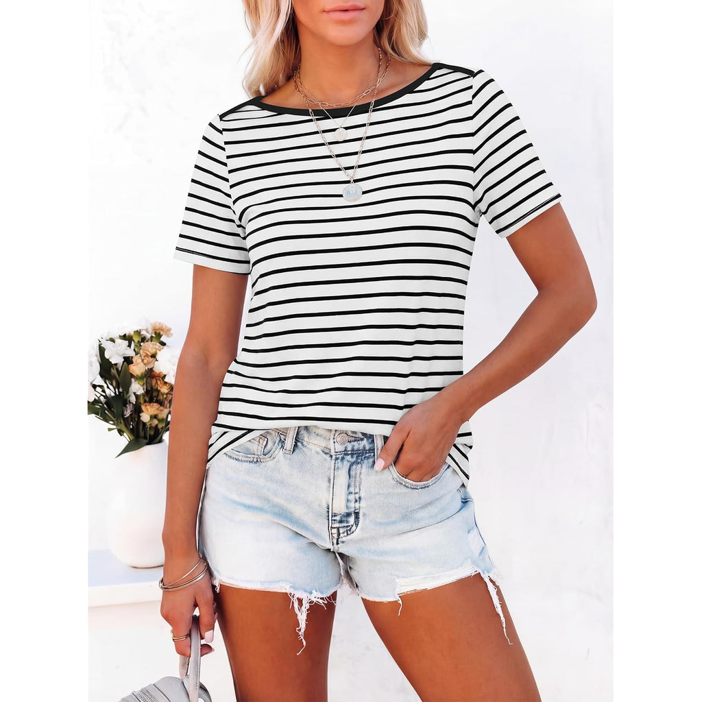 ANRABESS Womens Boat Neck Tops Short Sleeve T-Shirts Causal Fashion Tee Shirts 2026 Summer Spring Clothes