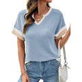 Dokotoo Womens Summer Tops 2026 Colorblock V Neck Short Sleeve T Shirts Dressy Casual Clothes Vacation Outfits