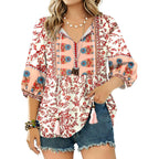 Women's Floral Boho Tunic Top Pink Floral