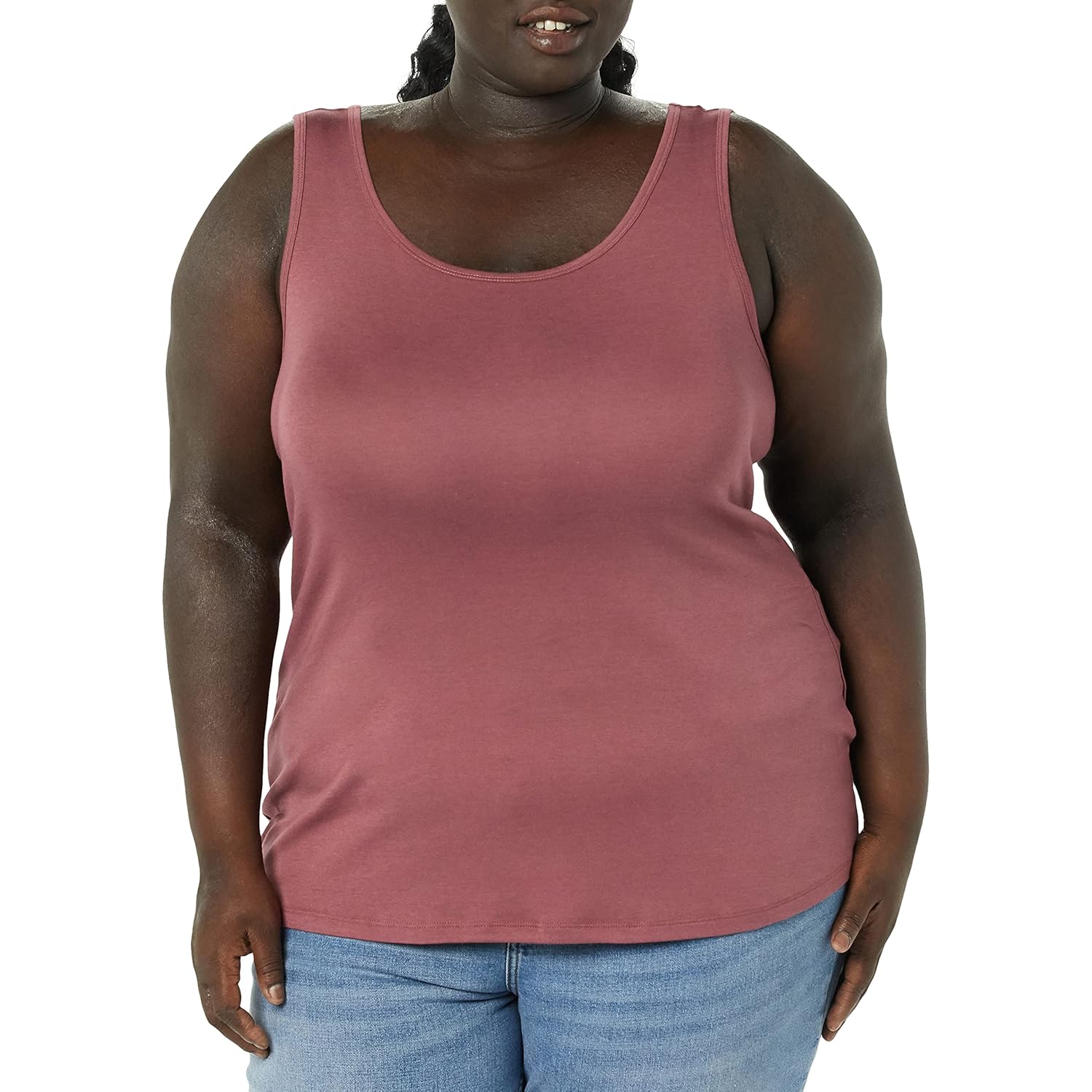 Women's Slim-Fit Scoop Neck Tank Top Beige/Raspberry Red