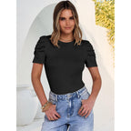 ANRABESS Women Puff Short Sleeve Crewneck Dressy Casual Tops Summer Fitted Ribbed Knit Trendy Work Shirts 2026 Spring Clothes