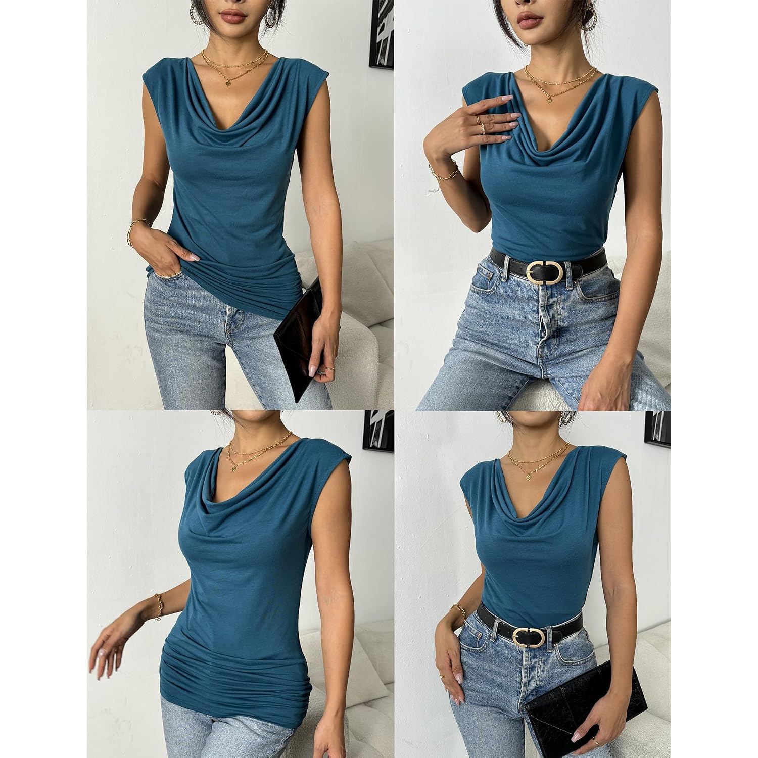 Zeagoo Tank Top for Women Trendy Going Out Tops Sleeveless Shirts Ruched Business Casual Basic Tunic Tops