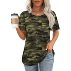 OFEEFAN Womens T Shirts Short Sleeve Tops Dressy Casual Blouses Spring Summer Outfits Flowy Pleated Front Scooped Neck