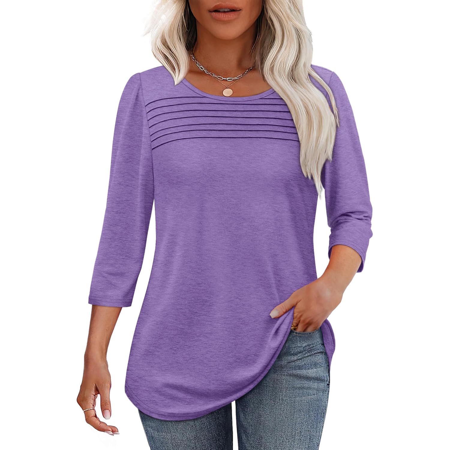 Women's Pleated Front Tunic Top Purple