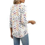 Women's Button Detail V-Neck Tunic Top White Floral