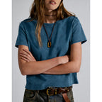 Vintage T Shirts for Women Casual Washed Cropped Tops Short Sleeve Cotton Tshirts Summer Basic Tees Trendy