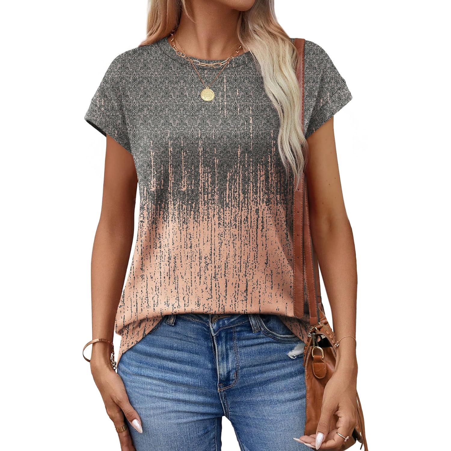 Alaroo Womens Summer Tops Short Sleeve Shirts Crew Neck Cute Trendy Tunic Blouses (S-3XL)
