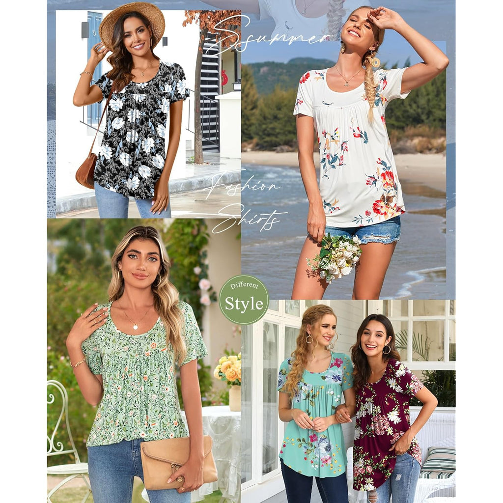 Women's Loose Fit Casual Tunic Top White Floral