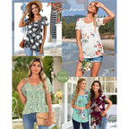 Women's Loose Fit Casual Tunic Top White Floral