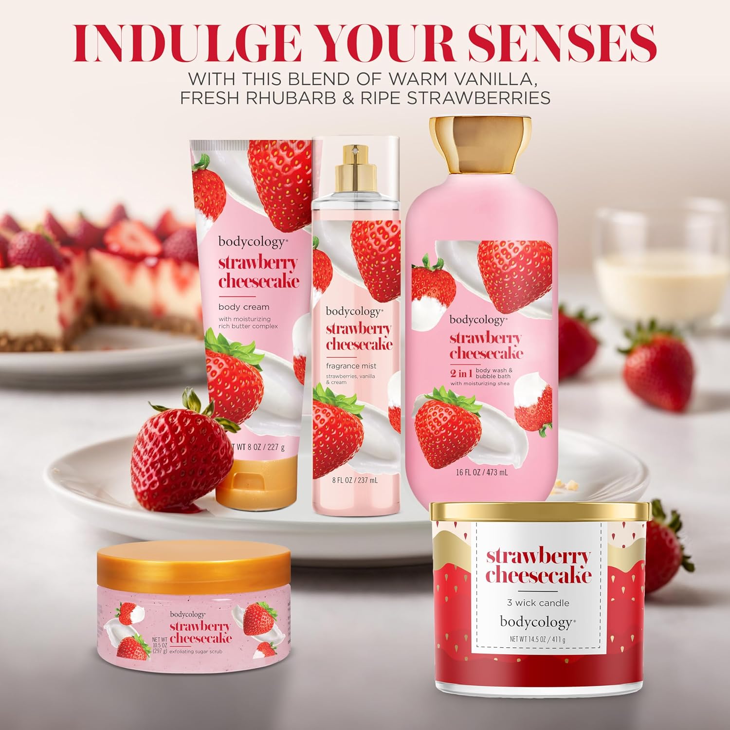 Bodycology Long-Lasting Fragrance Body Mist, Strawberry Cheesecake, 8 fl oz (Pack of 2)