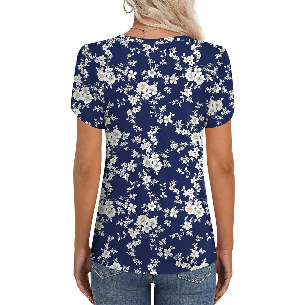 Women's Twist Front V-Neck Tunic Top V-White Floret