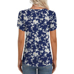 Women's Twist Front V-Neck Tunic Top V-White Floret