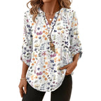 Women's Button Detail V-Neck Tunic Top White Floral