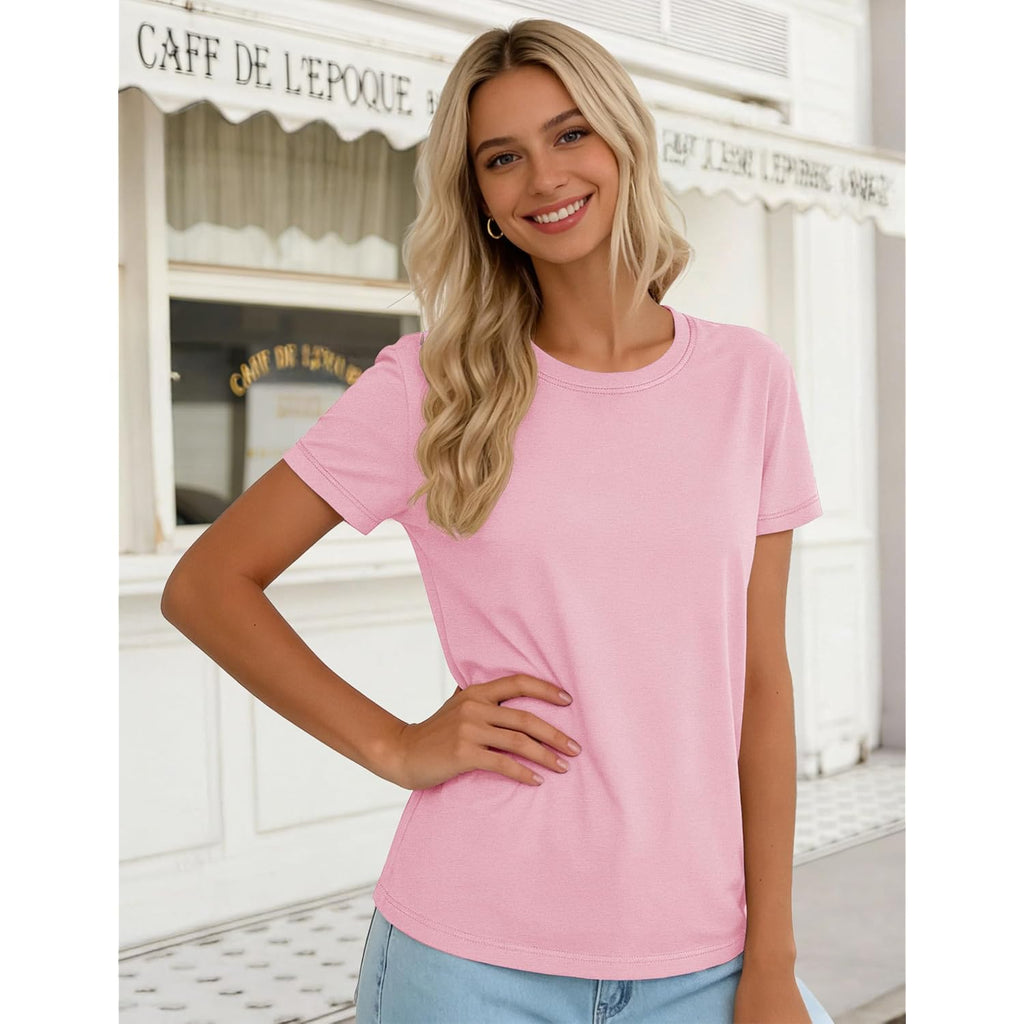 YUCOLEN T Shirts for Women Short Sleeve Crewneck Cotton Tops Summer UPF 50+ Casual Breathable Basic Tee Tshirt