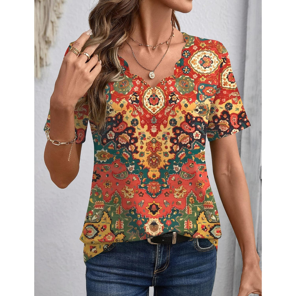 LOMON Womens Summer Tops V Neck Short Sleeve Shirts Dressy Casual Tunic Blouses Spring Fashion