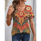 LOMON Womens Summer Tops V Neck Short Sleeve Shirts Dressy Casual Tunic Blouses Spring Fashion