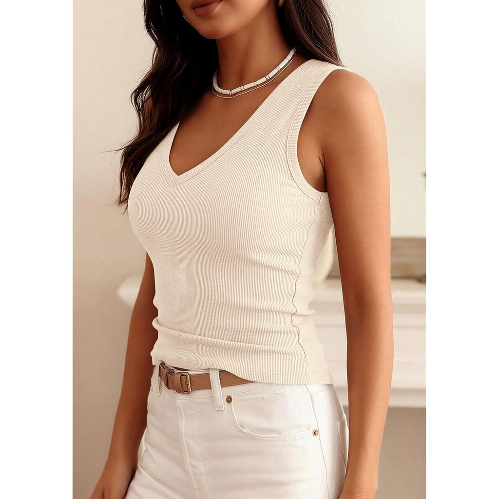 PRETTYGARDEN V Neck Tank Tops for Women Summer Outfits 2026 Ribbed Knit Slim Fit Sleeveless Shirts Casual Basic Camisole Vest