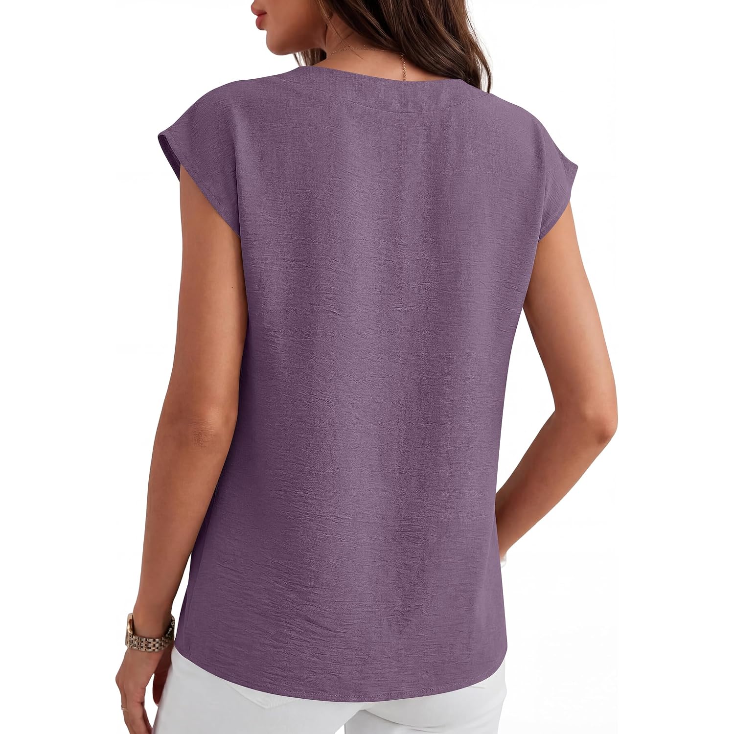 ANRABESS Women Tops Cap Sleeve Dressy Casual V Neck Shirts 2026 Summer Business Work Blouses Outfits Trendy Spring Clothing