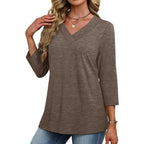 XIEERDUO 3/4 Length Sleeve Womens Tops V Neck T Shirts Summer Clothes Basic Blouses Dressy Casual 2026 Spring Outfits
