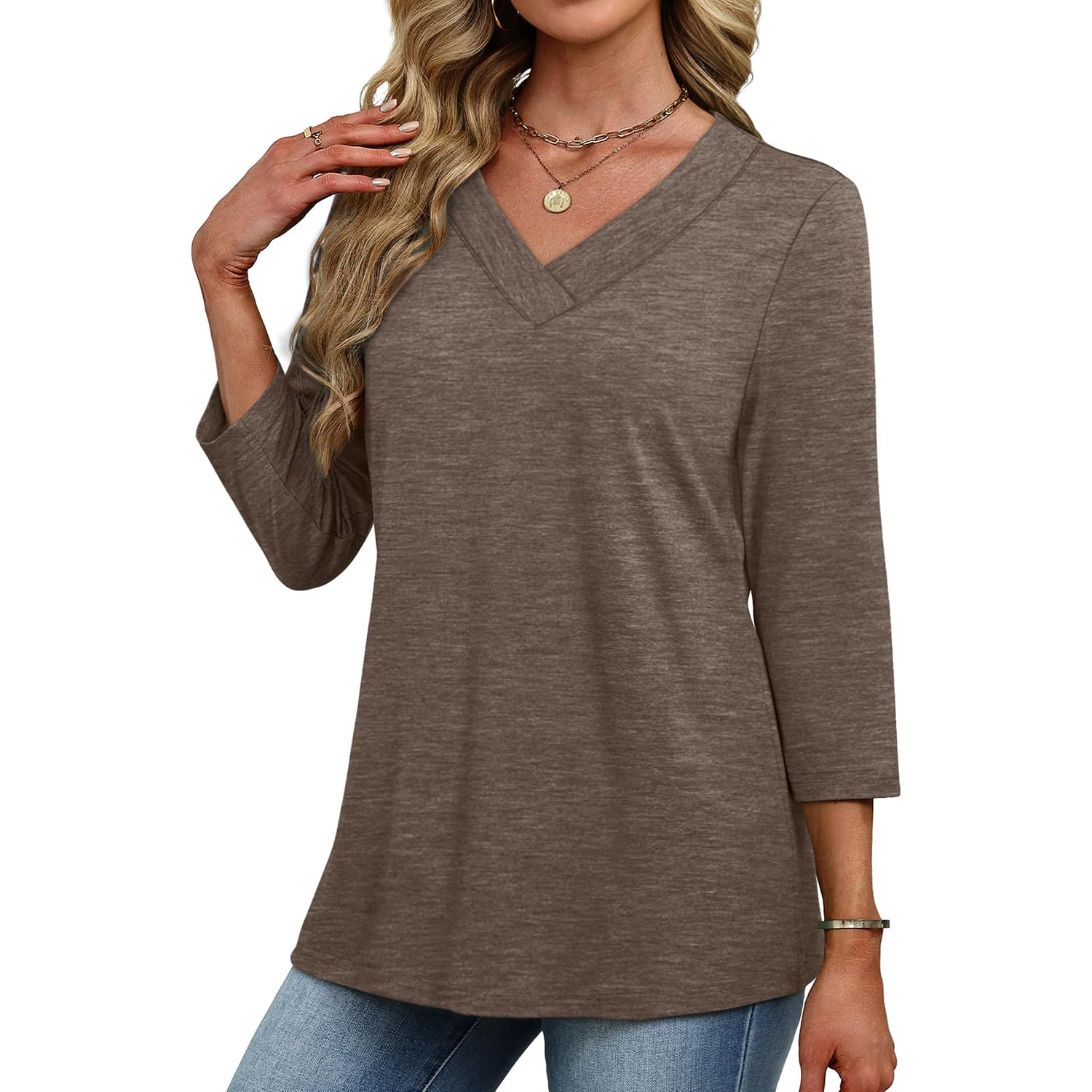 XIEERDUO 3/4 Length Sleeve Womens Tops V Neck T Shirts Summer Clothes Basic Blouses Dressy Casual 2026 Spring Outfits