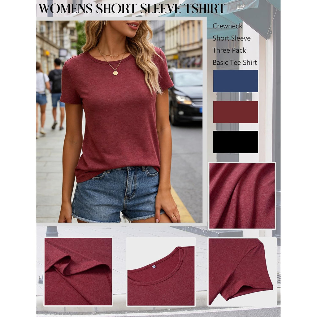 Zeagoo Womens 3 Pack Tshirts for Women Short Sleeve Shirt Crewneck Basic Tee Summer Tops Lightweight Plain Workout Clothes
